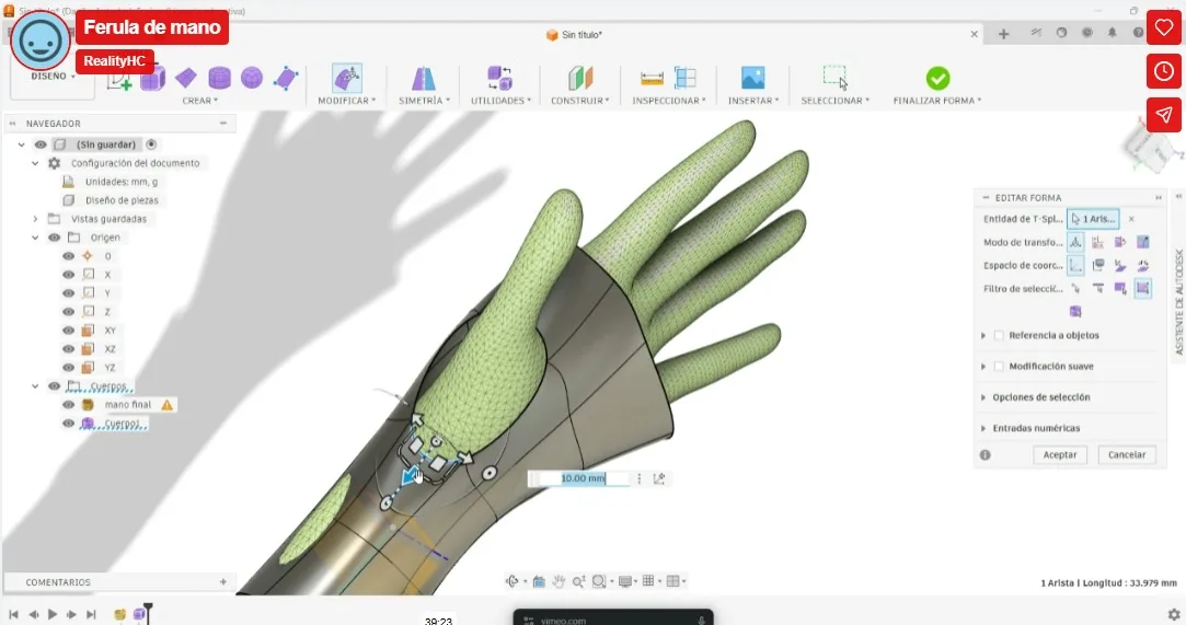 Diseño de férula en Fusion 360